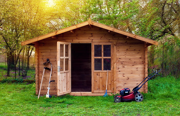 Wooden shed in a backyard